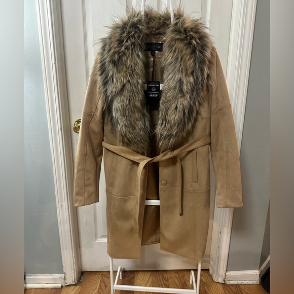 Fabulous Furs Jackets & Blazers - Tan Faux Fur Collar Coat